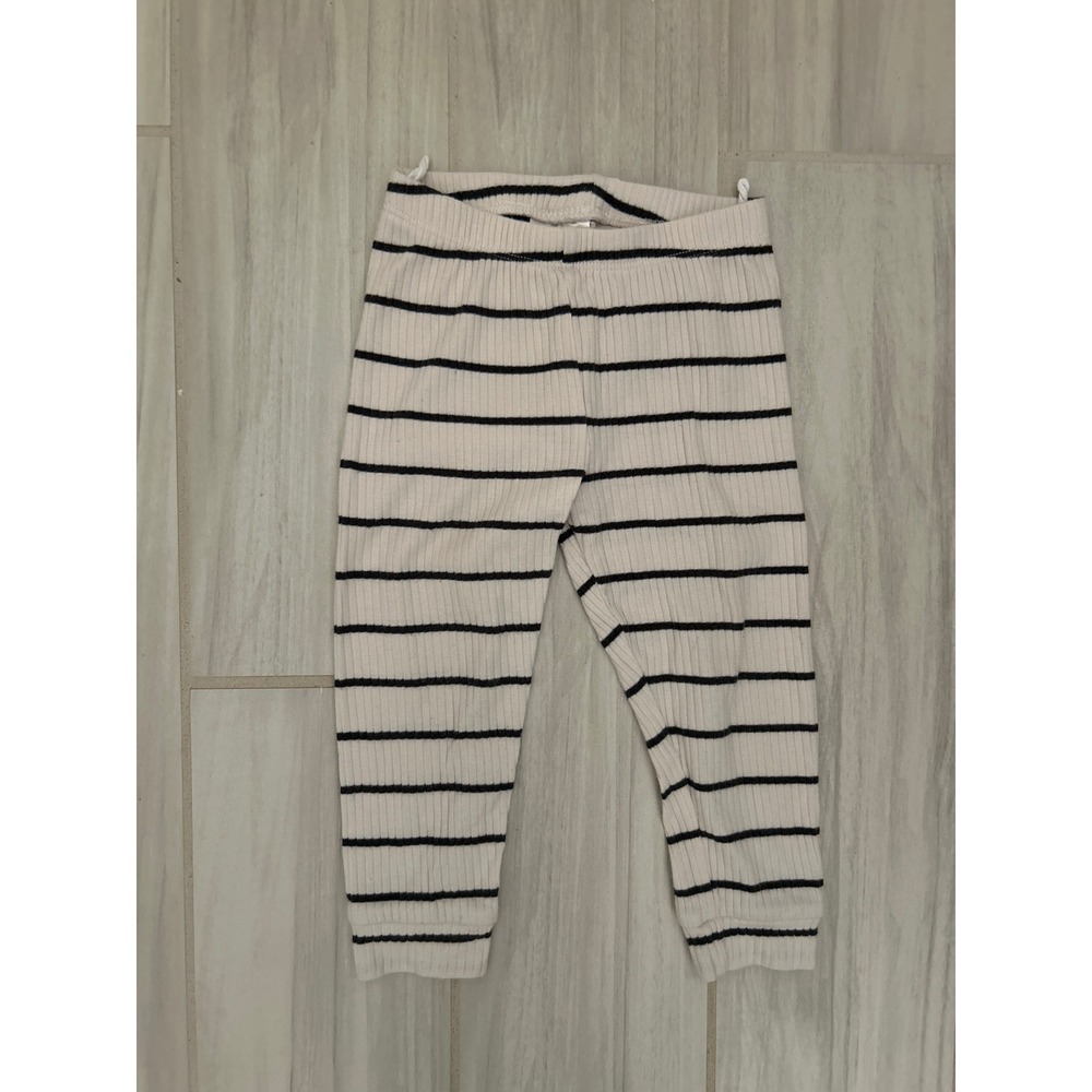 H&M Kids Organic Cotton Ribbed Striped Leggings Cream Black Size 2T 08671351